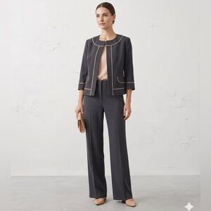 Anne Klein Structured 3/4 Sleeve Blazer inverted pleat jacket charcoal / Nude